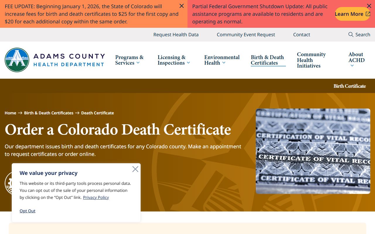 Adams County obituary records