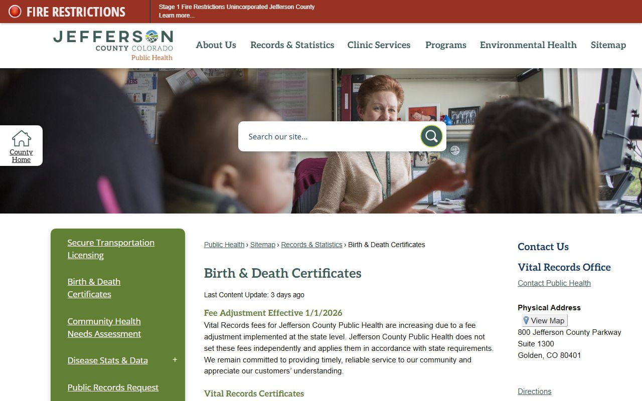 Jefferson County Public Health vital records page